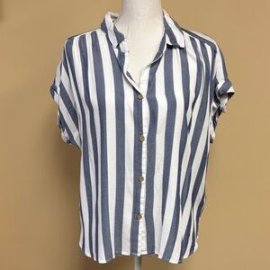 beachlunchlounge Navy and White Striped Button Down Shirt